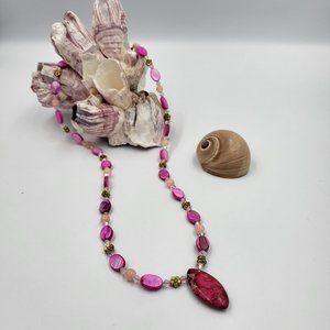 Hot Pink Beaded Necklace with Mini Flowers